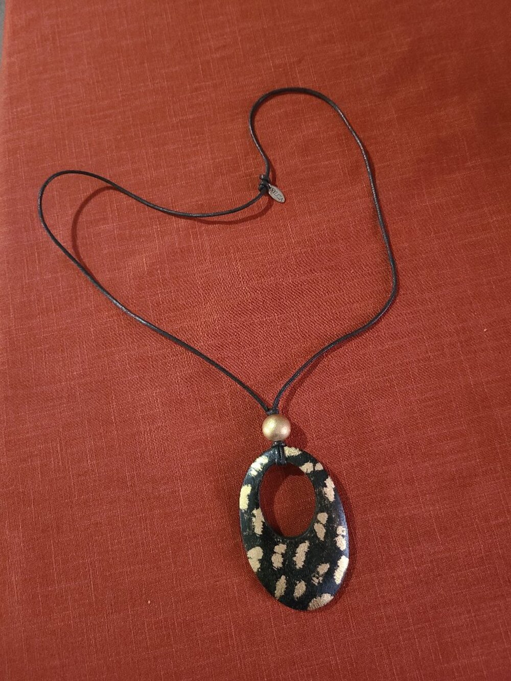 Sylca Necklace Wooden Black and Gold Painted Modern Design Artsy Signed
